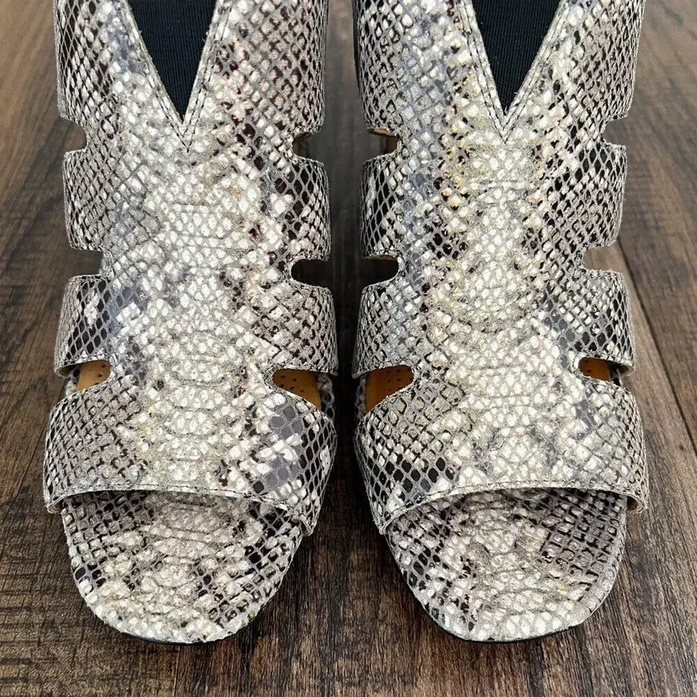 Corso Como Strappy Slingback Sandal Snakeskin Embossed Block Heel Size 7 Multi